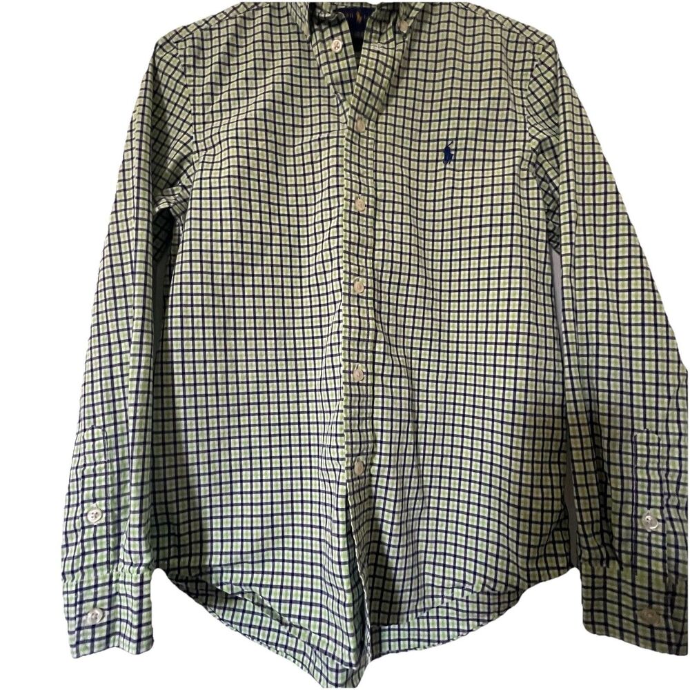 Boys Ralph Lauren Lime Green/Blue/White Plaid Long Sleeve  Shirt Size 14-16